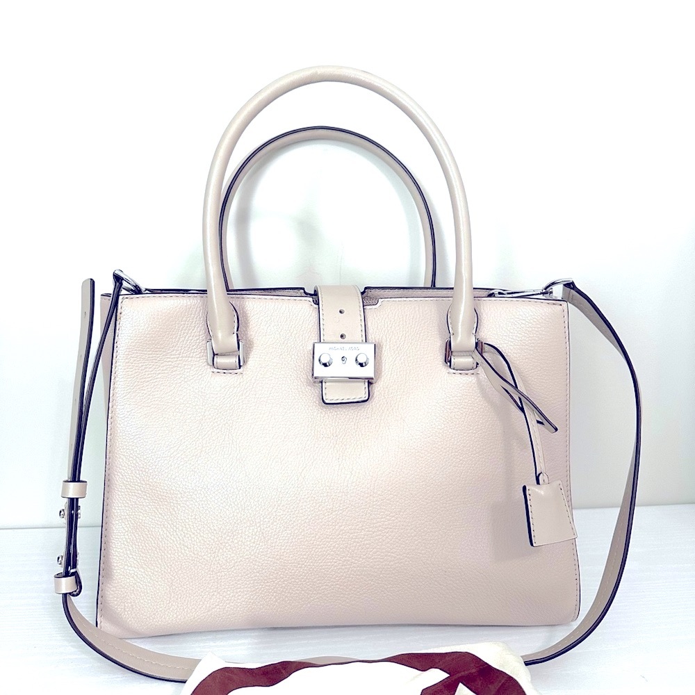 NWT Michael Kors studio Bond Build-A Bond pebble leather satchel cement color